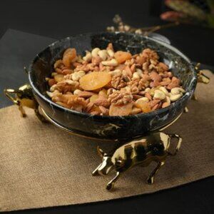 Artreestry Handcrafted Marble Bowl with Buffalo Brass Metal Stand